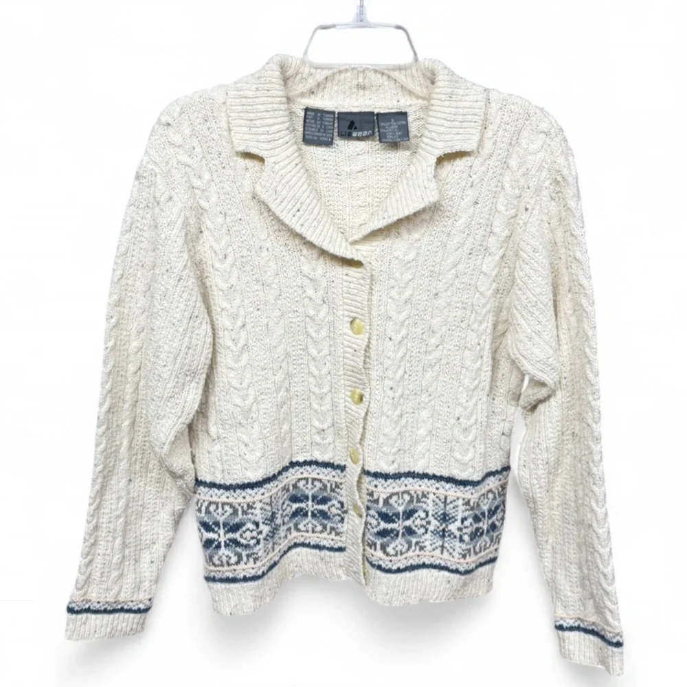 Vintage 90s Lizwear Coastal Cable Knit Cardigan, Size Small - Picture 2 of 10